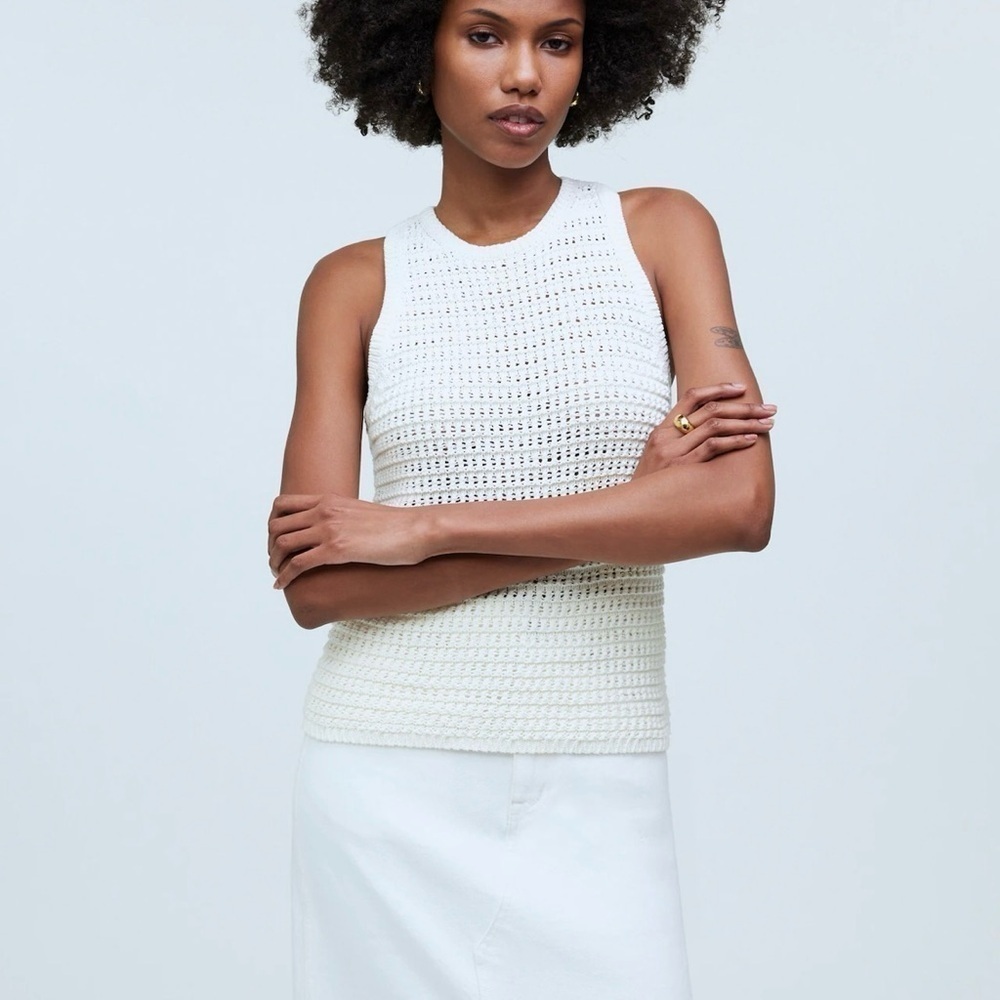 NWT Madewell Cream Crocheted Lightweight Cotton Sweater Tank Medium - Picture 1 of 12
